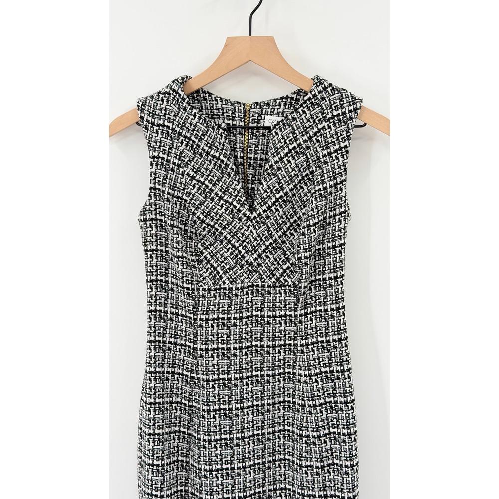 Calvin Klein 0 Sheath Dress Black and White Tweed Professional Dark Academia - Picture 2 of 5